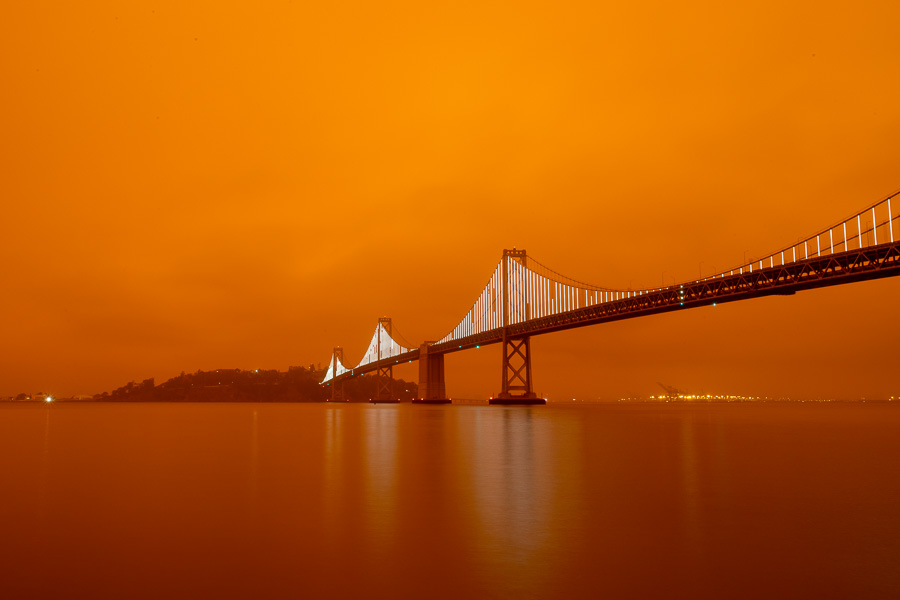 San Francisco, smoke, climate change, 2020, dystopia, apocalypse, Bay Bridge