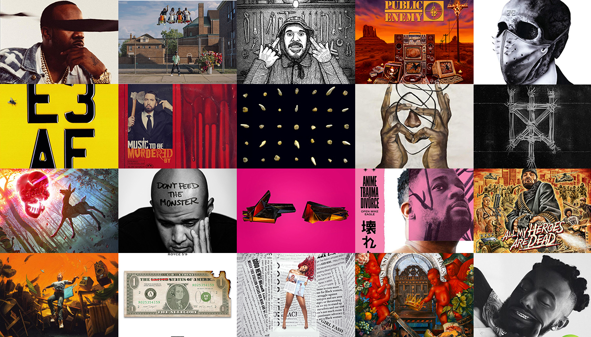 Megan Thee Stallion, Big Sean, Backxwash, Dizzee Rascal, Busta Rhymes, Aminé, Bambu, Nas, Public Enemy, R.A. the Rugged Man, Benny the Butcher, Eminem, Logic, Homeboy Sandman, Royce da 5’9″, Aesop Rock, clipping., Black Thought, Run the Jewels, Open Mike Eagle