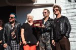 Green Day, Billie Joe Armstrong, Mike Dirnt, Tré Cool, Pinole Mayor Maureen Toms