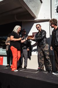 Green Day, Billie Joe Armstrong, Mike Dirnt, Tré Cool, , Pinole Mayor Maureen Toms